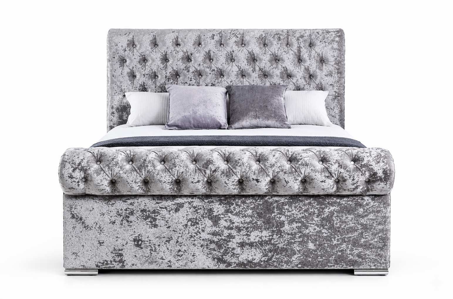 Premium Sleigh  Beds with Metal Legs, Luxury Stitching & With Spring Mattress