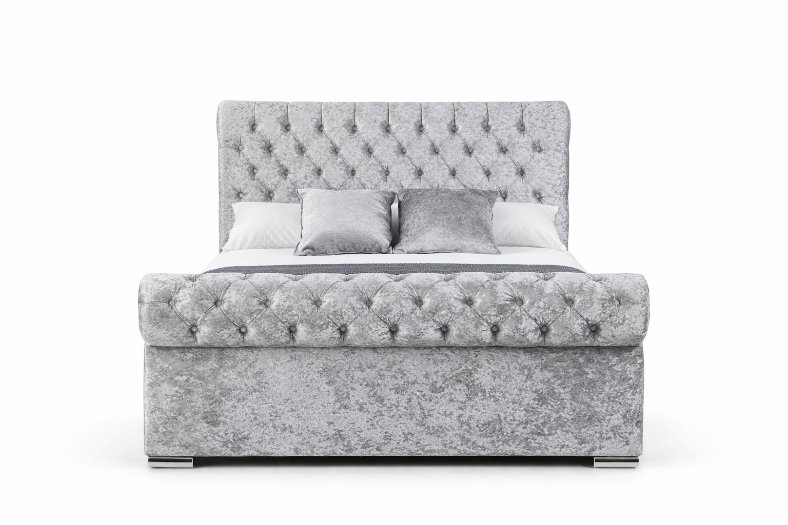Premium Sleigh  Beds with Metal Legs, Luxury Stitching & With Spring Mattress