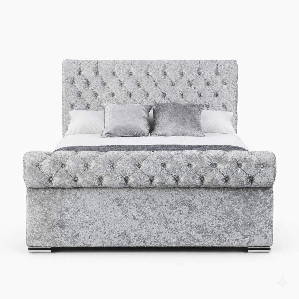 Premium Sleigh  Beds with Metal Legs, Luxury Stitching & With Spring Mattress
