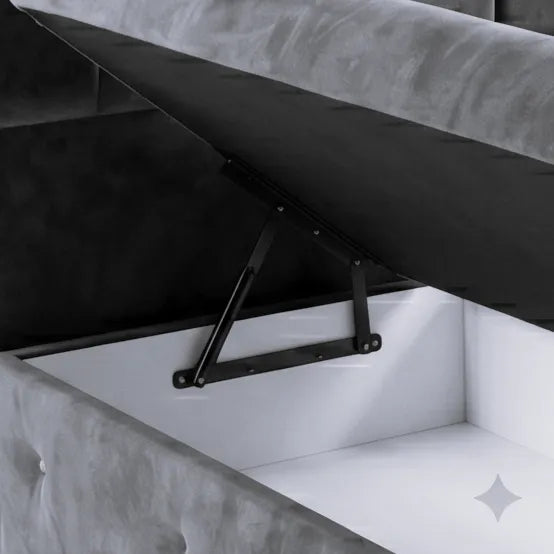 Premium Velvet Gas-Lift Storage Bed with Steel Legs & Upholstered Headboard