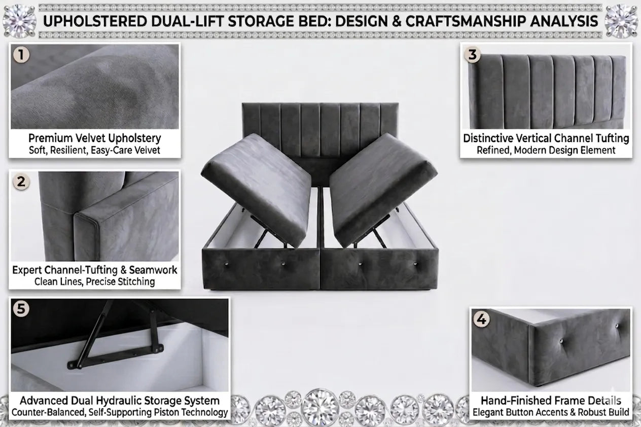 Premium Velvet Gas-Lift Storage Bed with Steel Legs & Upholstered Headboard