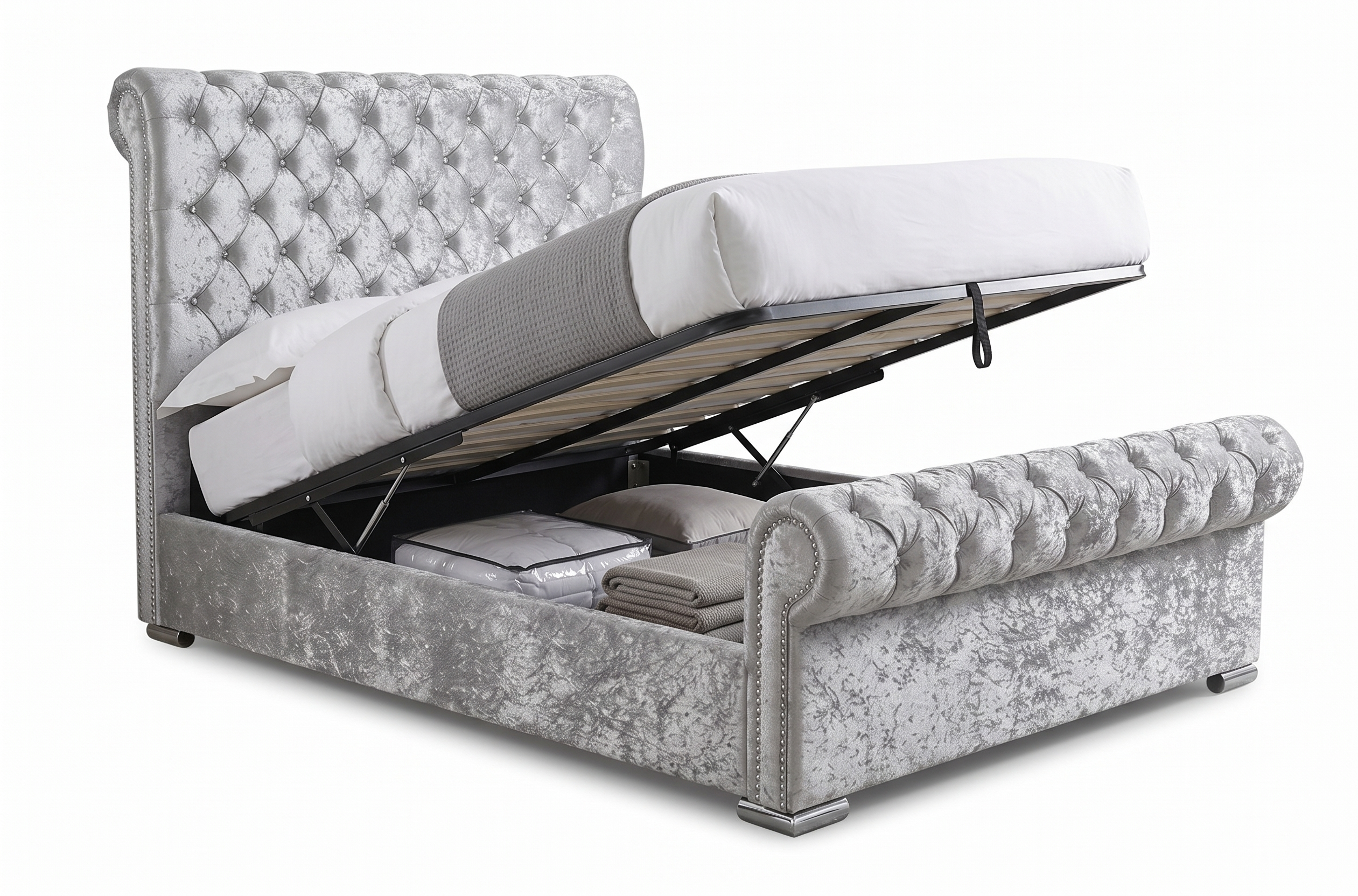 Premium Sleigh  Beds with Metal Legs, Luxury Stitching & With Spring Mattress