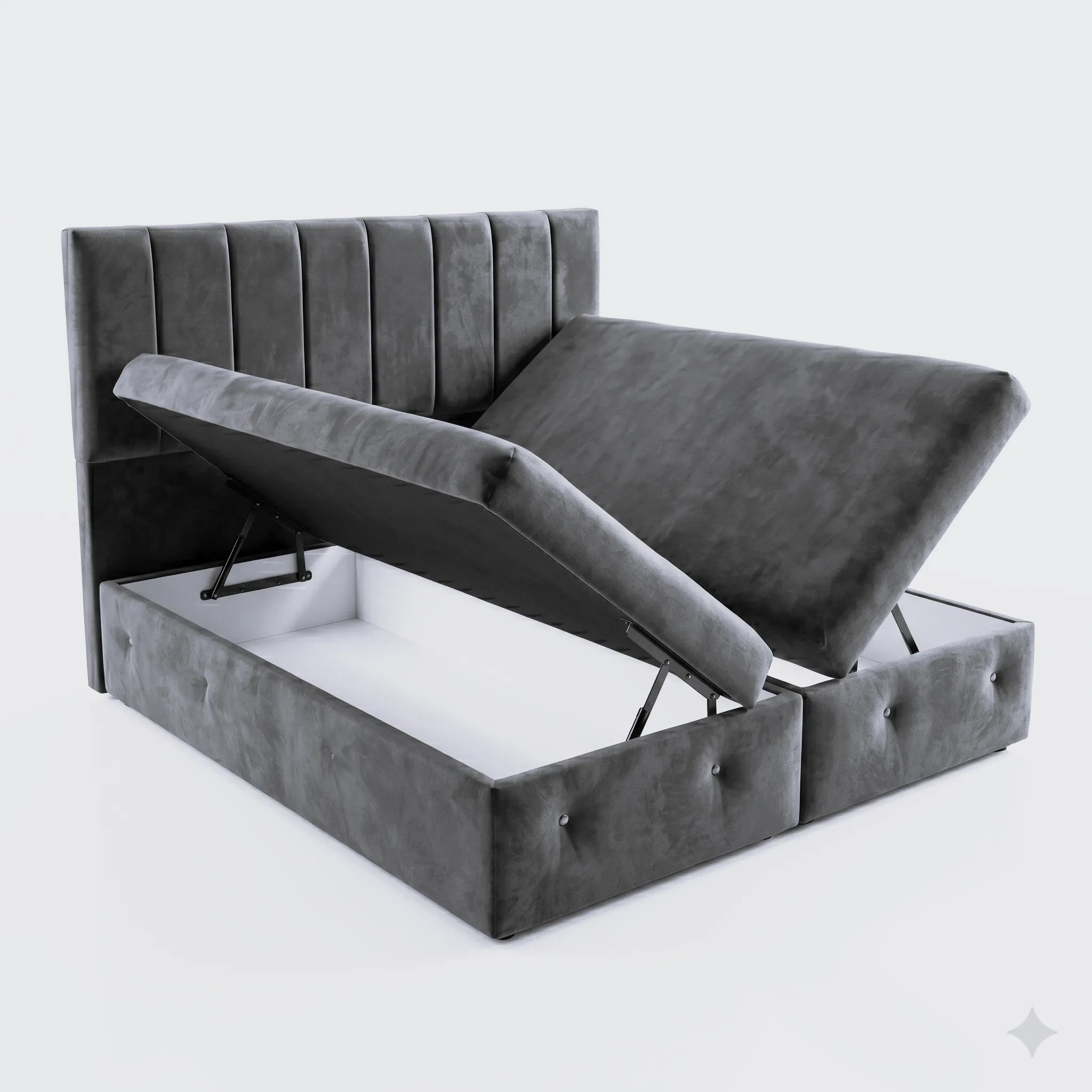 Premium Velvet Gas-Lift Storage Bed with Steel Legs & Upholstered Headboard