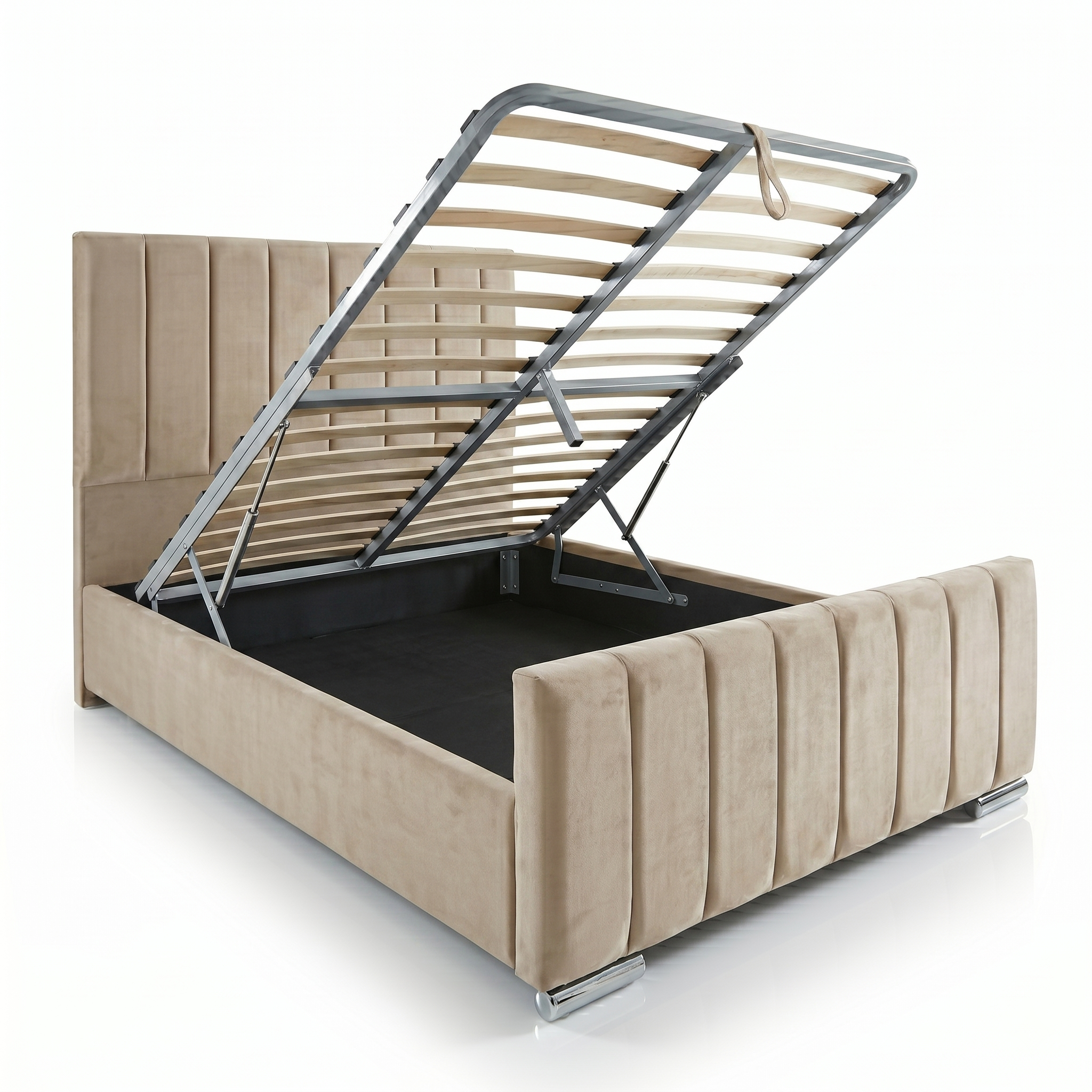 Luxury Panel-Line Velvet Storage Bed with mattress and  Steel Legs