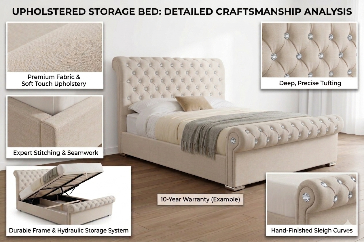 Premium Sleigh  Beds with Metal Legs, Luxury Stitching & With Spring Mattress