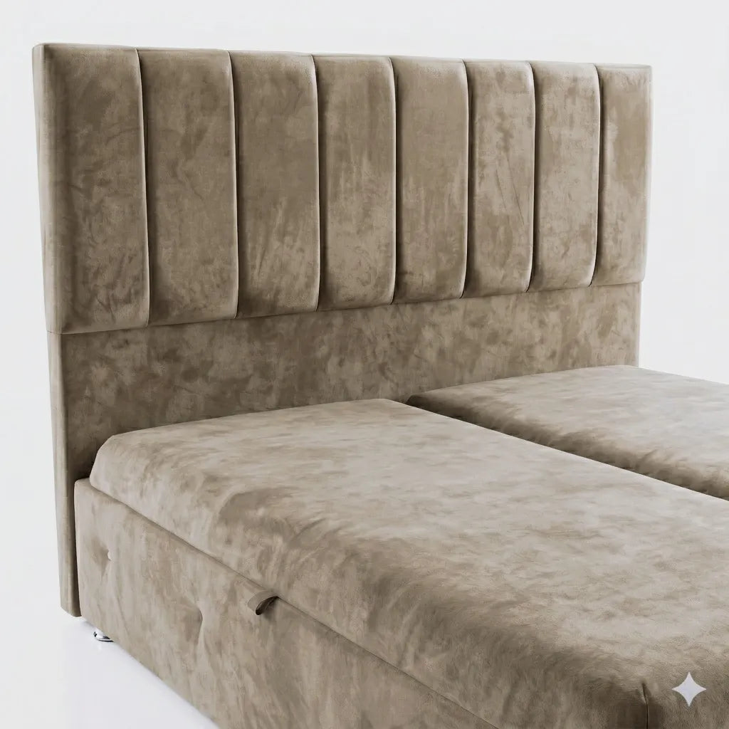 Premium Velvet Gas-Lift Storage Bed with Steel Legs & Upholstered Headboard