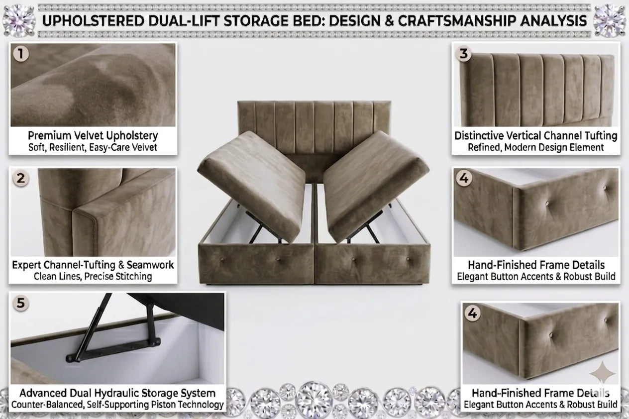 Premium Velvet Gas-Lift Storage Bed with Steel Legs & Upholstered Headboard