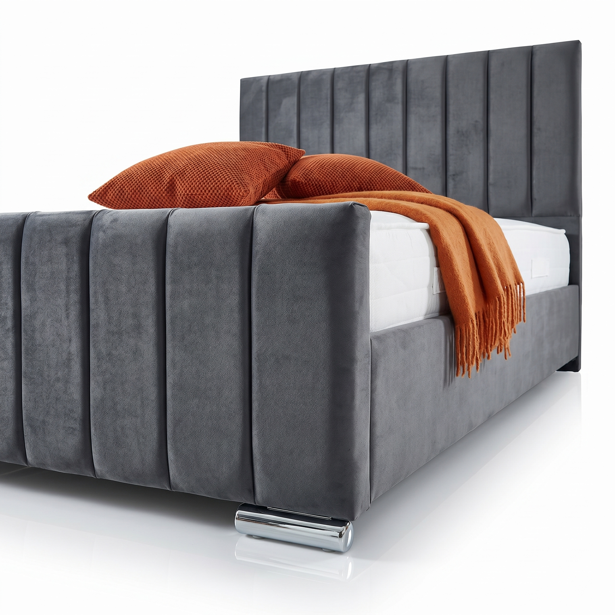 Luxury Panel-Line Velvet Storage Bed with mattress and  Steel Legs
