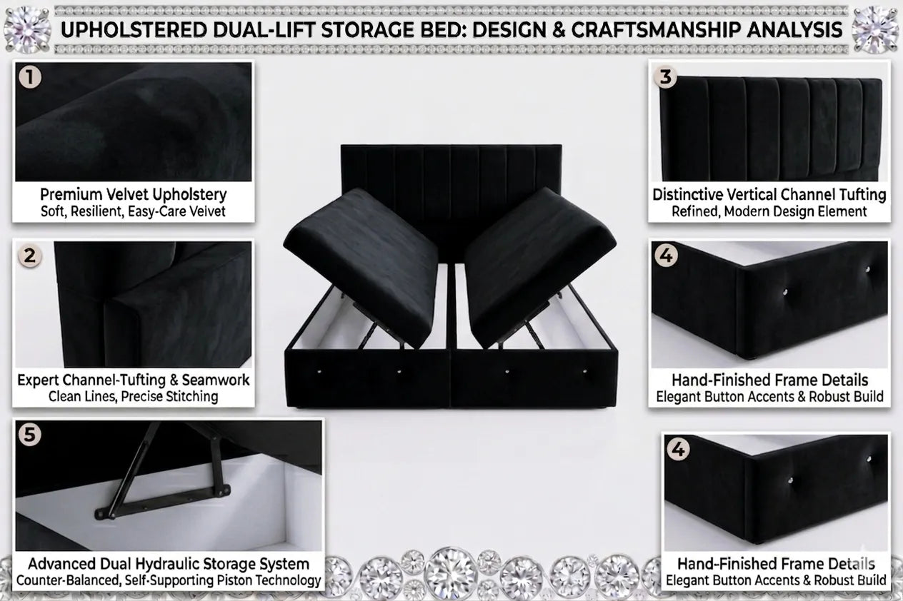 Premium Velvet Gas-Lift Storage Bed with Steel Legs & Upholstered Headboard