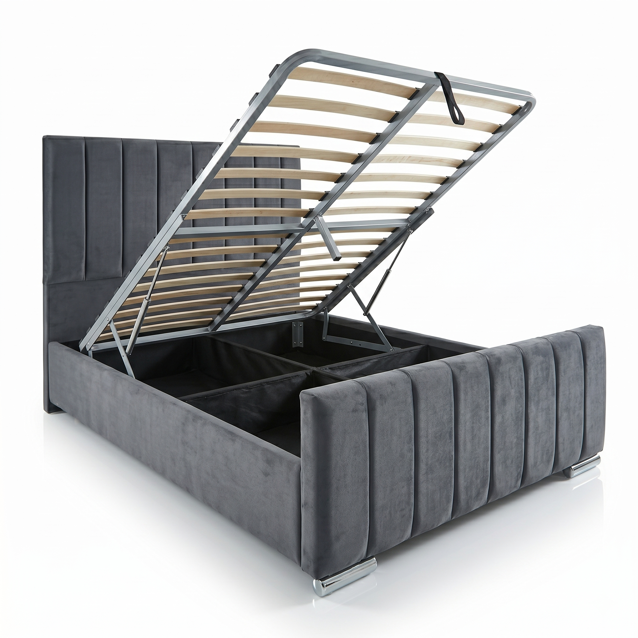 Luxury Panel-Line Velvet Storage Bed with mattress and  Steel Legs
