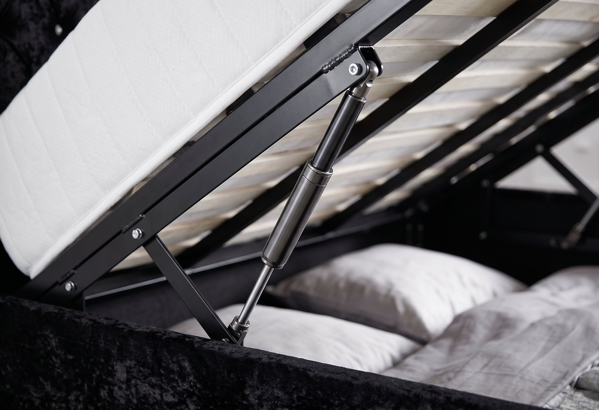 Luxury Panel-Line Velvet Storage Bed with mattress and  Steel Legs