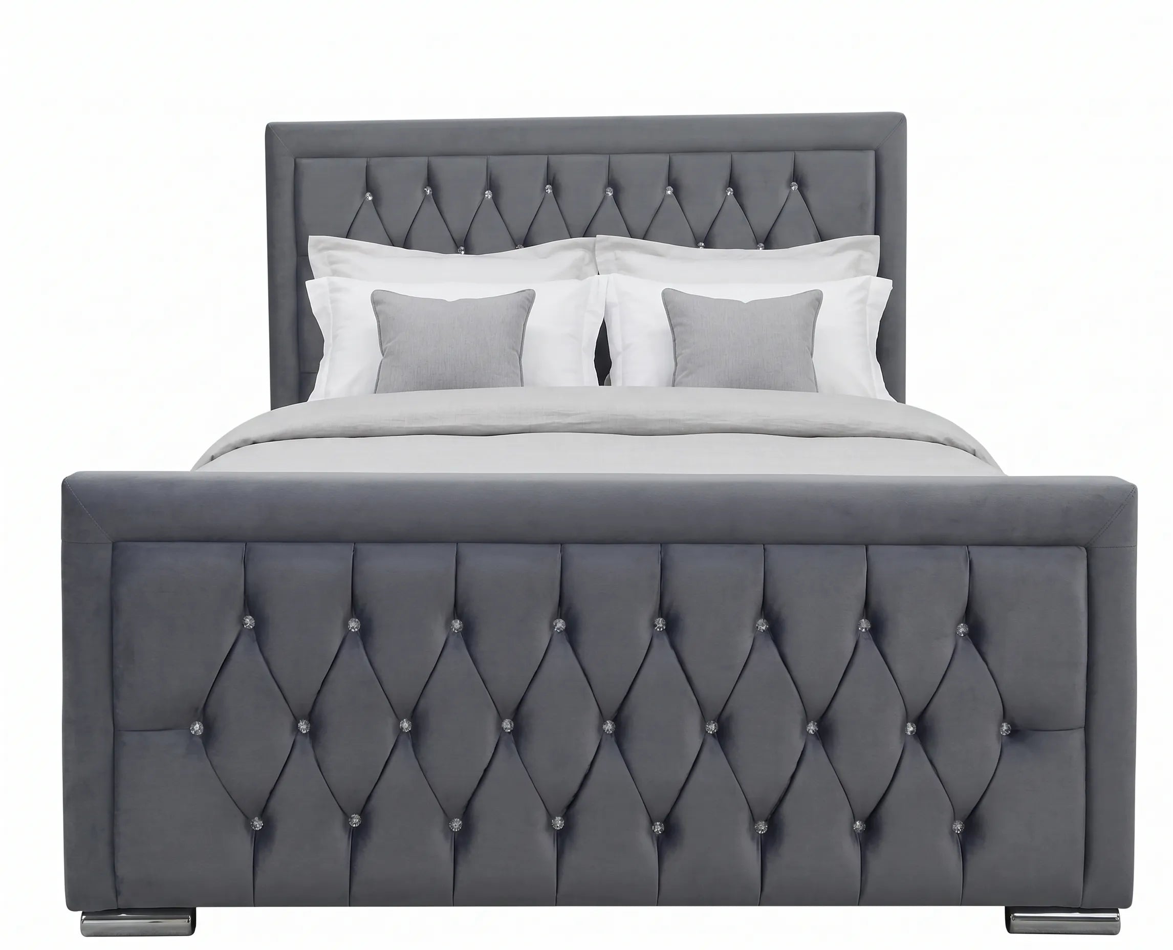 Luxury Hilton Chesterfield Velvet Bed with matress| Diamond Tufted & Steel Legs