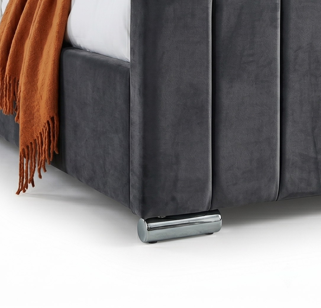 Luxury Panel-Line Velvet Storage Bed with mattress and  Steel Legs