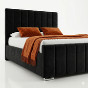 Luxury Panel-Line Velvet Storage Bed with mattress and  Steel Legs