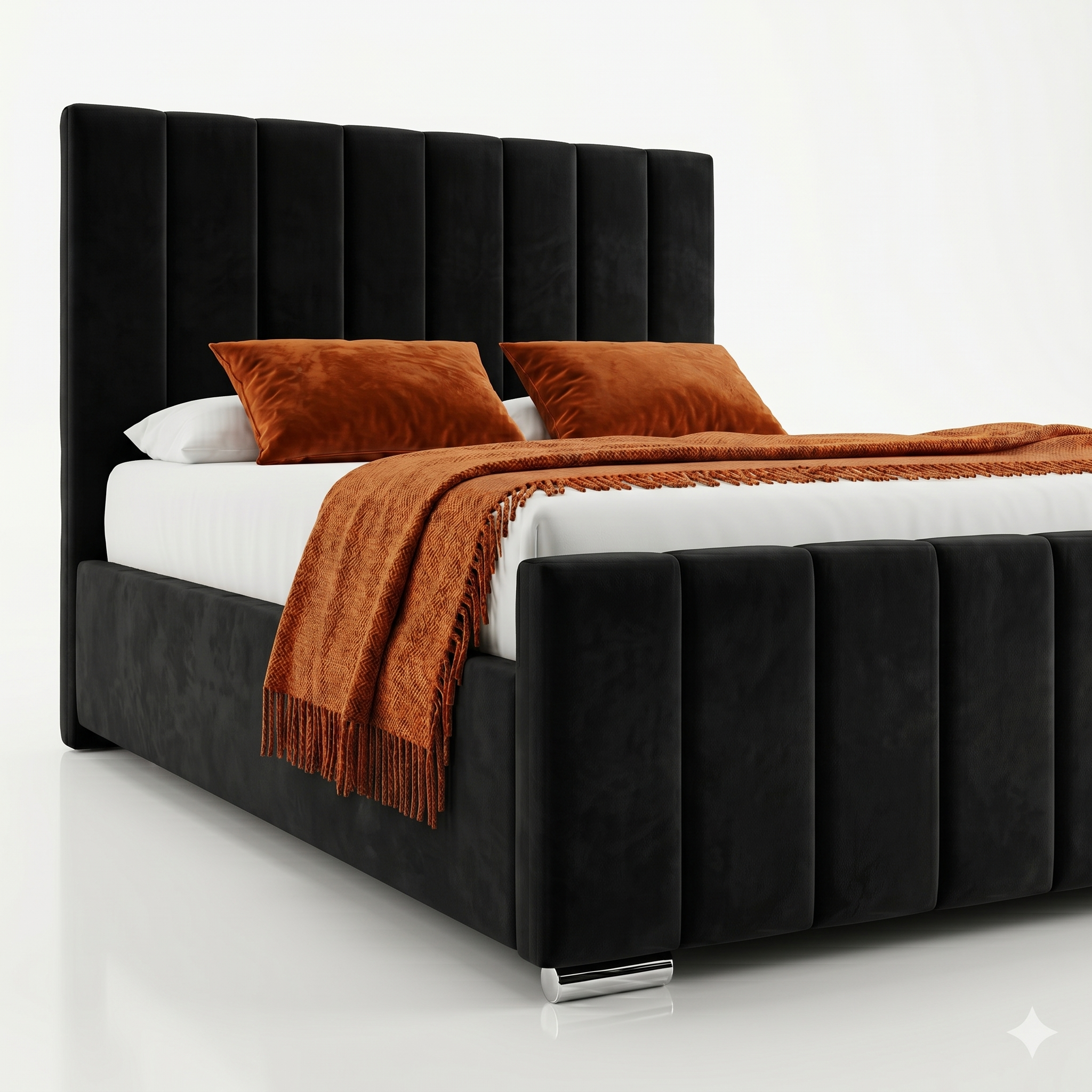 Luxury Panel-Line Velvet Storage Bed with mattress and  Steel Legs