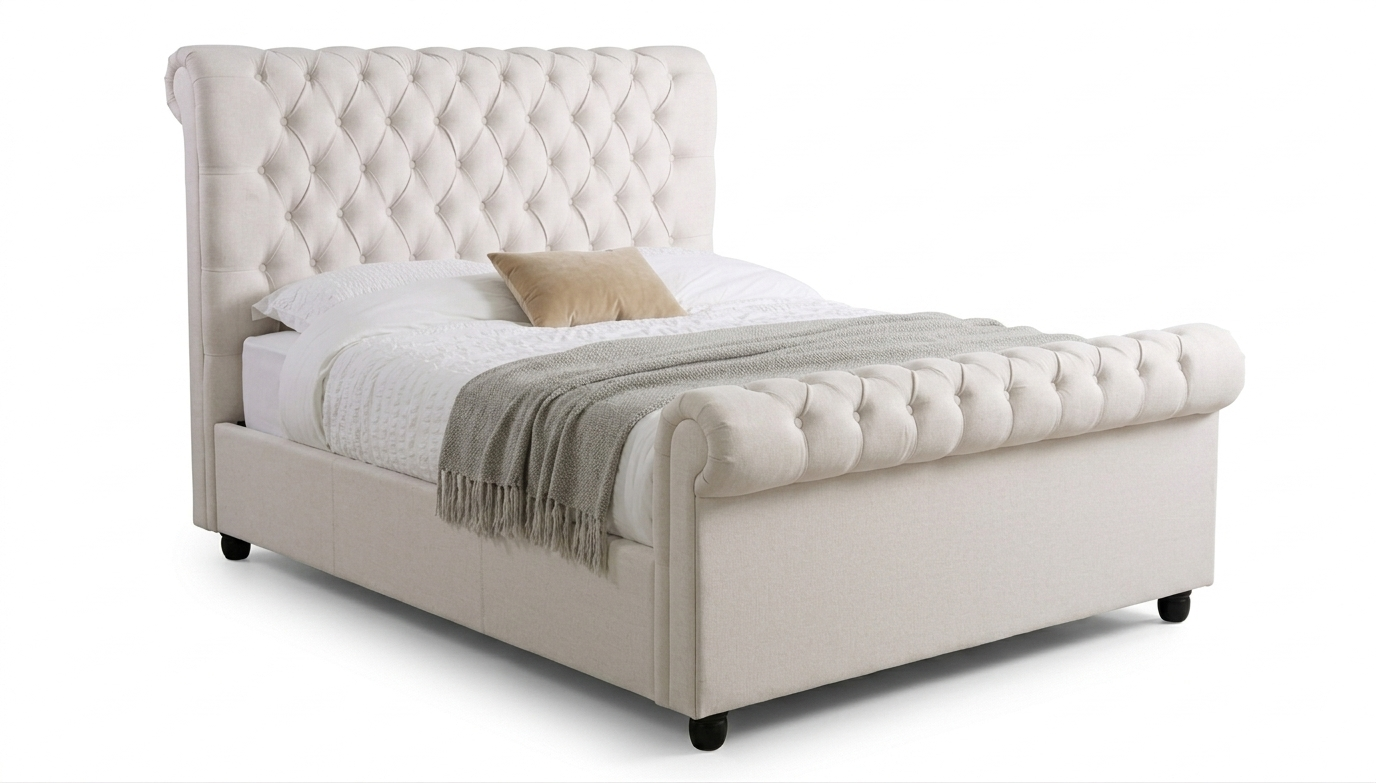Premium Sleigh  Beds with Metal Legs, Luxury Stitching & With Spring Mattress