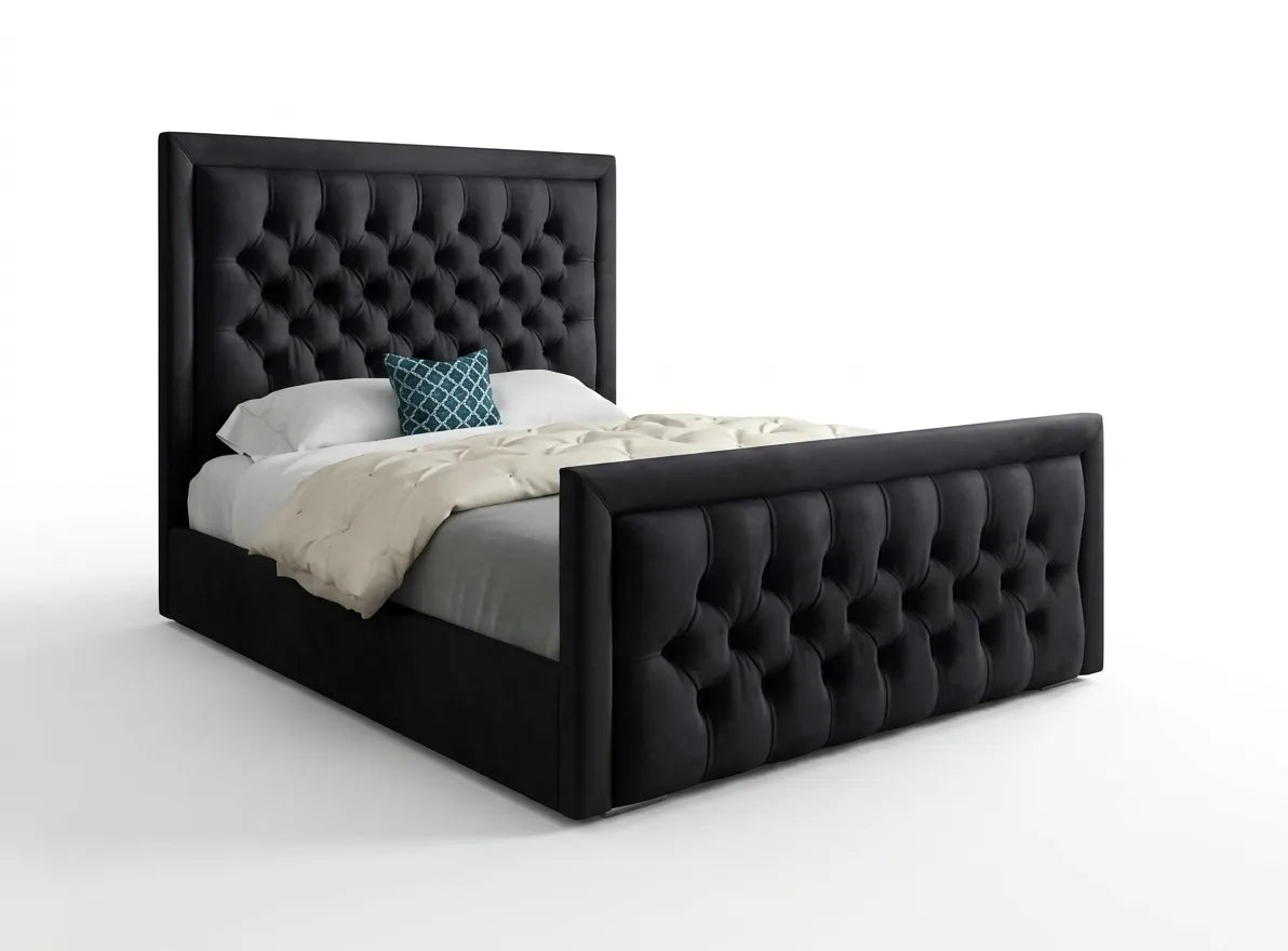 Luxury Hilton Chesterfield Velvet Bed with matress| Diamond Tufted & Steel Legs