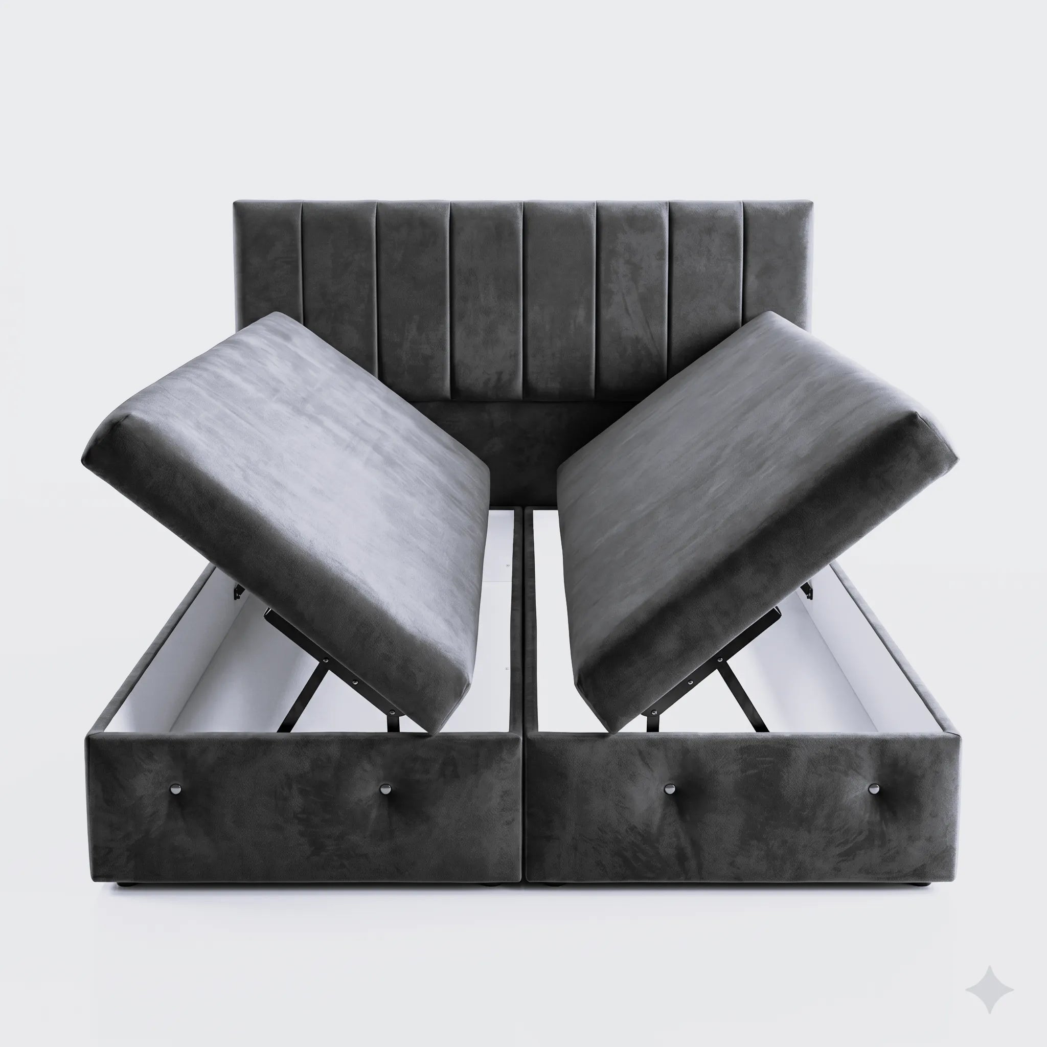 Premium Velvet Gas-Lift Storage Bed with Steel Legs & Upholstered Headboard