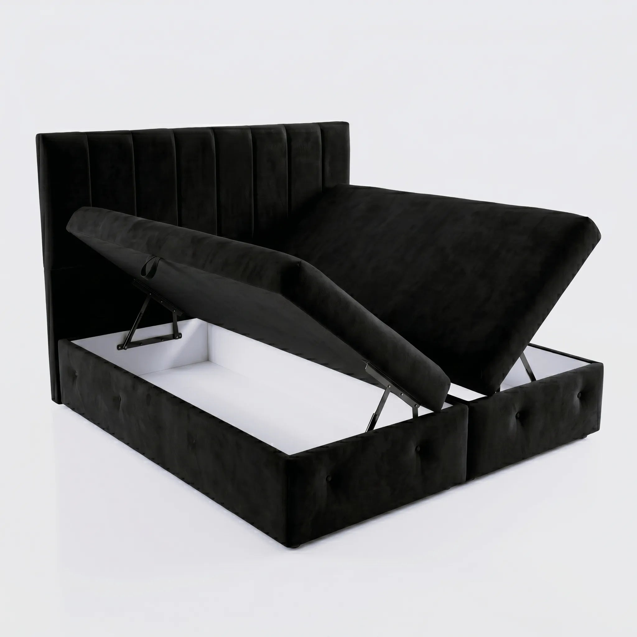 Premium Velvet Gas-Lift Storage Bed with Steel Legs & Upholstered Headboard