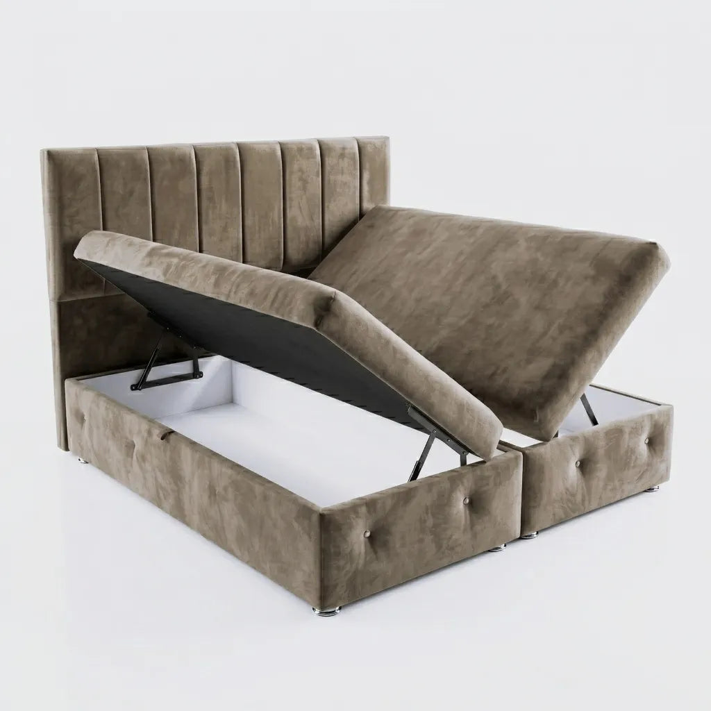 Premium Velvet Gas-Lift Storage Bed with Steel Legs & Upholstered Headboard