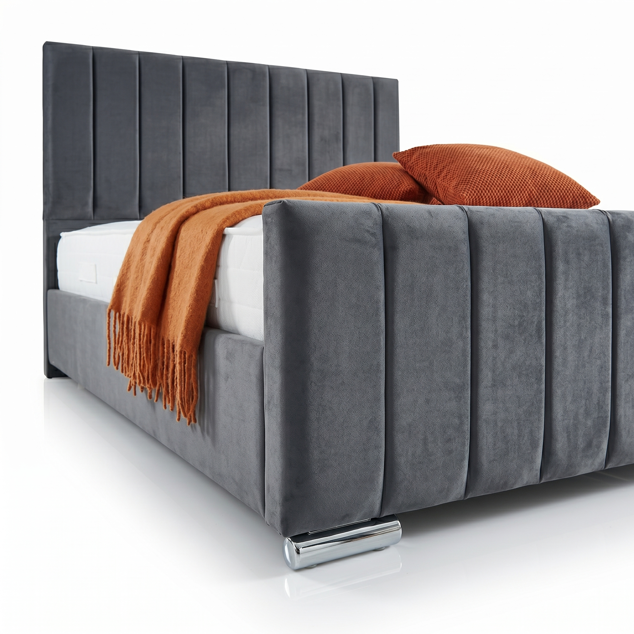 Luxury Panel-Line Velvet Storage Bed with mattress and  Steel Legs