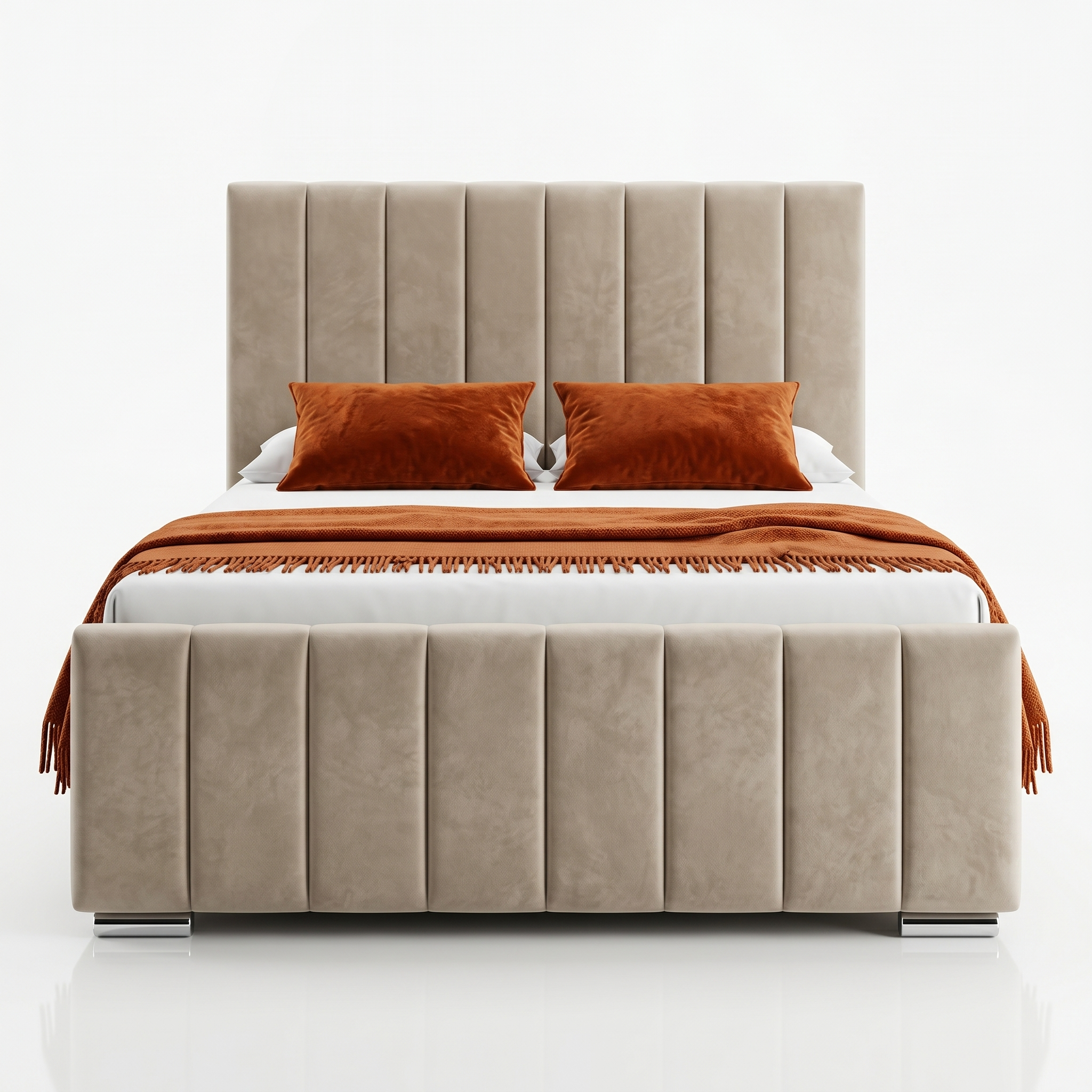 Luxury Panel-Line Velvet Storage Bed with mattress and  Steel Legs