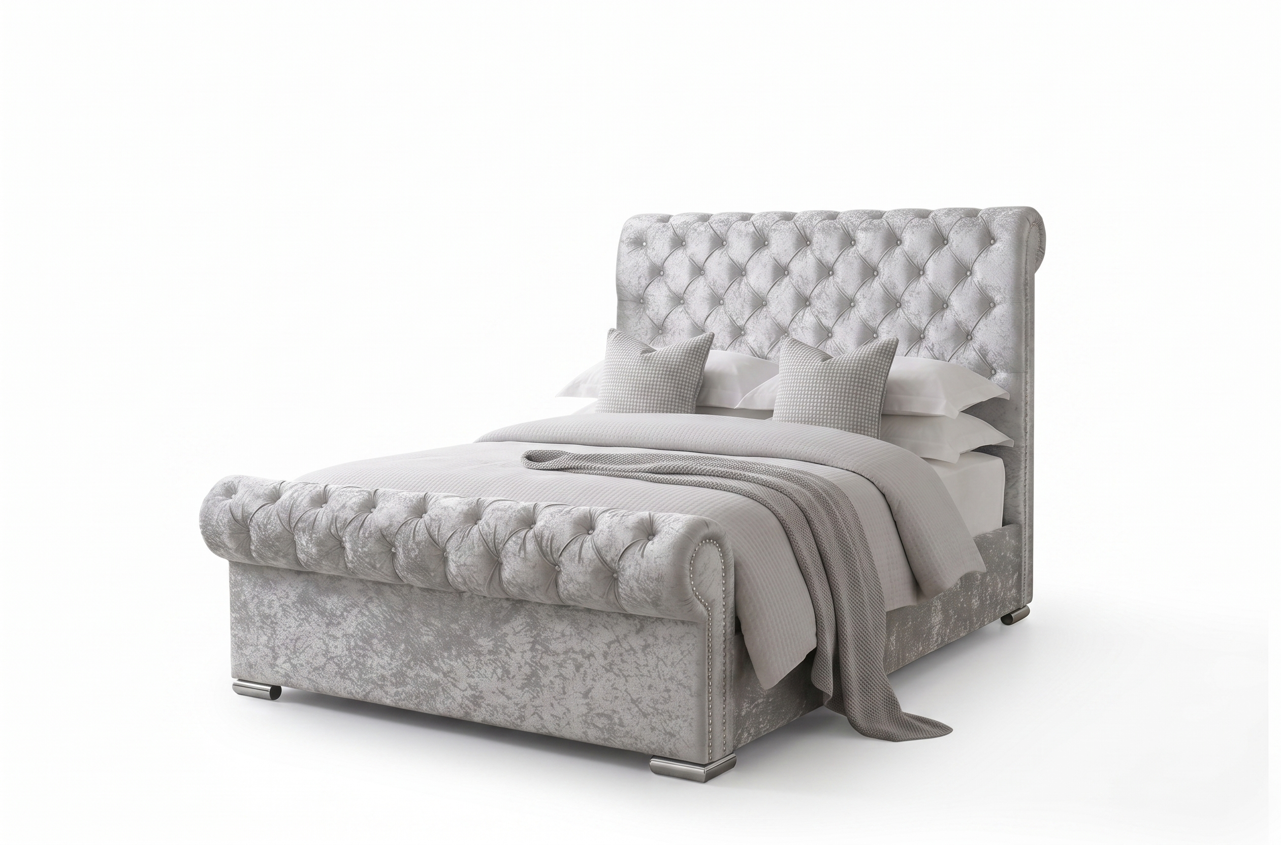 Premium Sleigh  Beds with Metal Legs, Luxury Stitching & With Spring Mattress