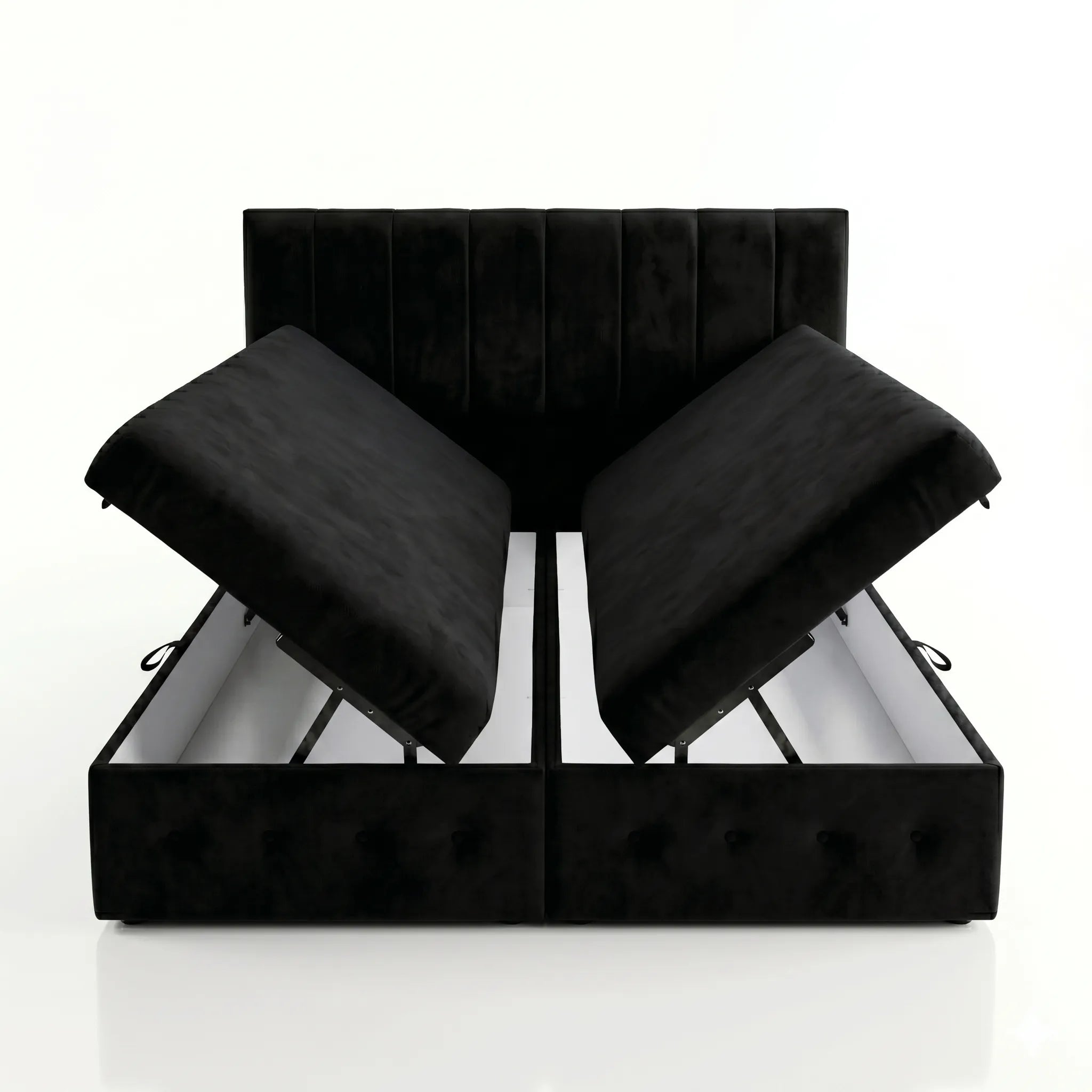 Premium Velvet Gas-Lift Storage Bed with Steel Legs & Upholstered Headboard