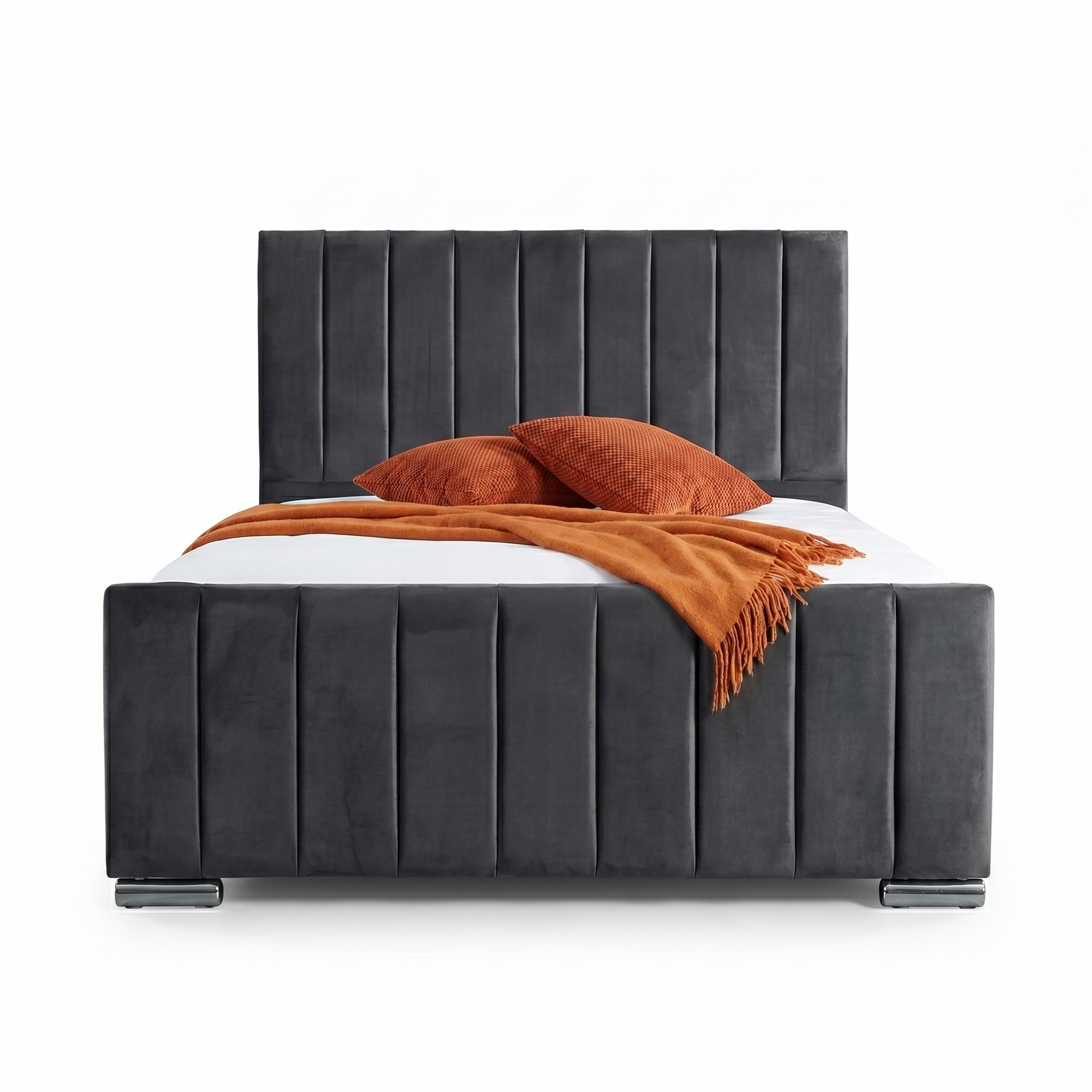 Luxury Panel-Line Velvet Storage Bed with mattress and  Steel Legs
