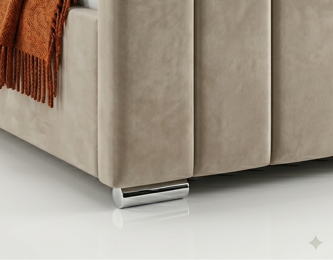 Luxury Panel-Line Velvet Storage Bed with mattress and  Steel Legs