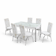 Premium White Marble Turkish Dining Set with 6 Elegant Chairs Luxury Modern Collection