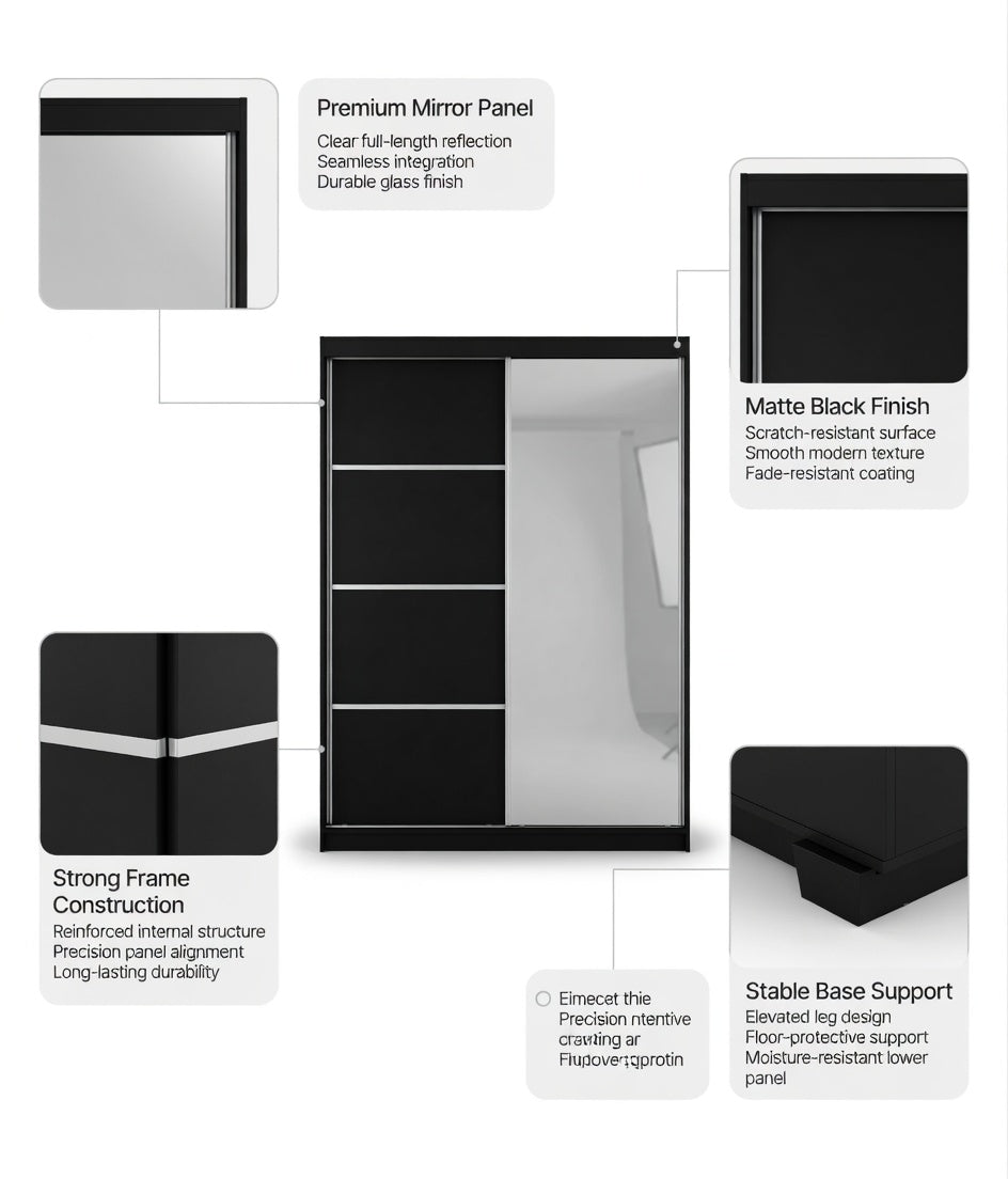 Modern  Sliding Door Wardrobe with Mirror – Spacious Bedroom Storage Closet