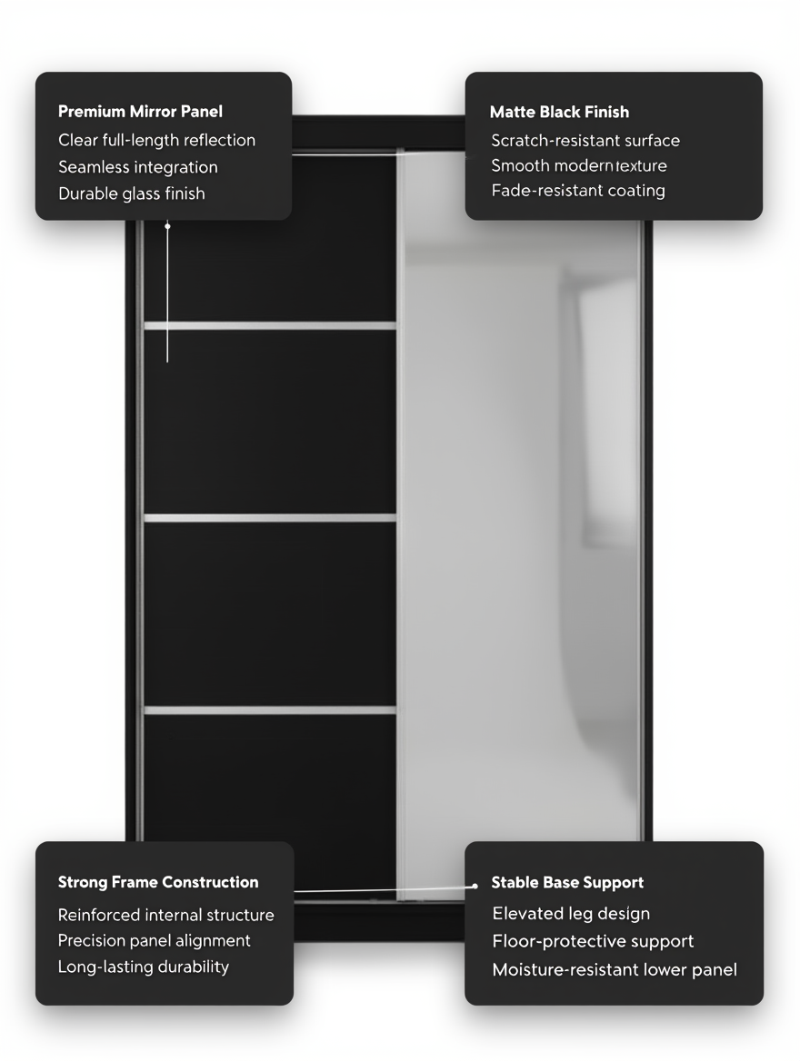 Modern  Sliding Door Wardrobe with Mirror – Spacious Bedroom Storage Closet
