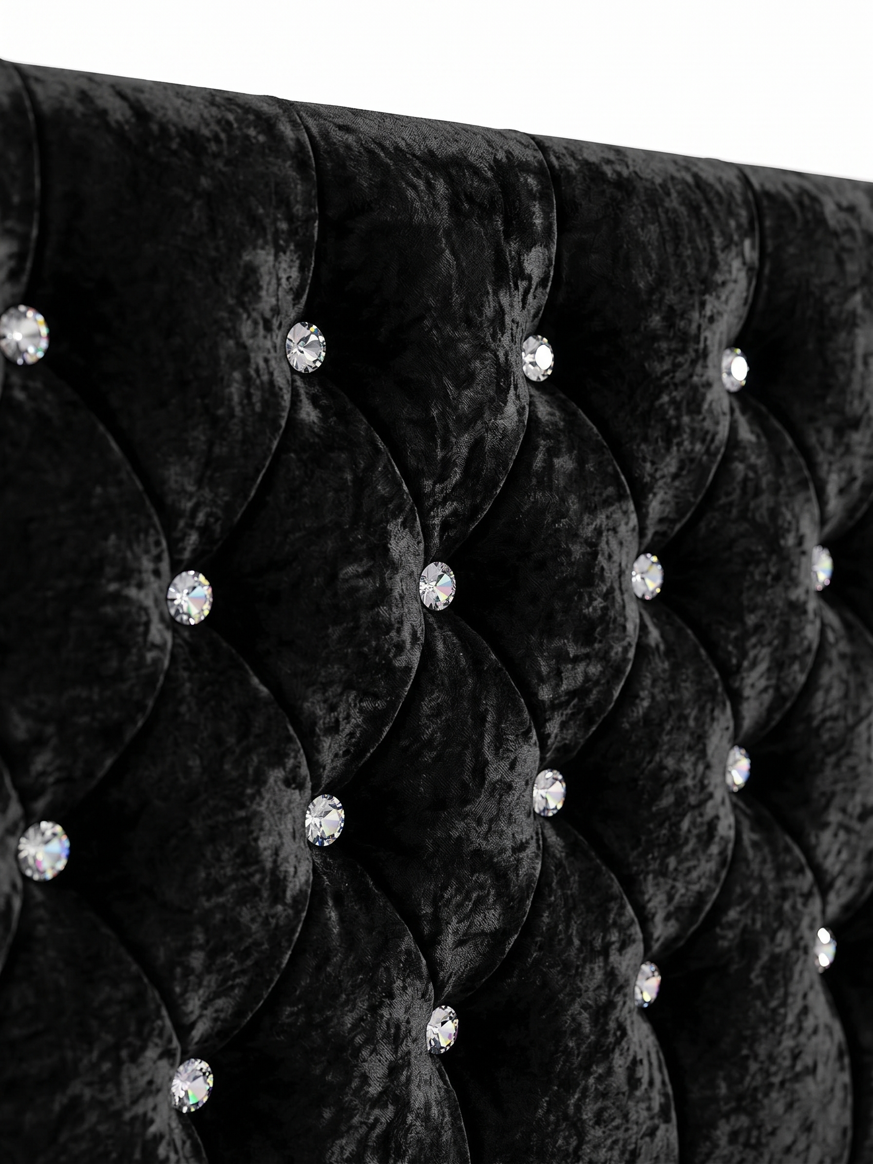 Black tufted headboard with crystal embellishments