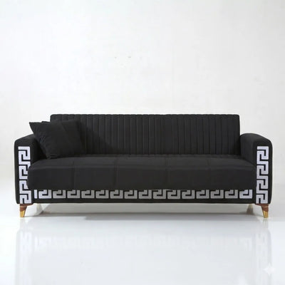 Modern 3-Seater Sofa Premium Upholstery Greek Key Gold Accent Legs Design