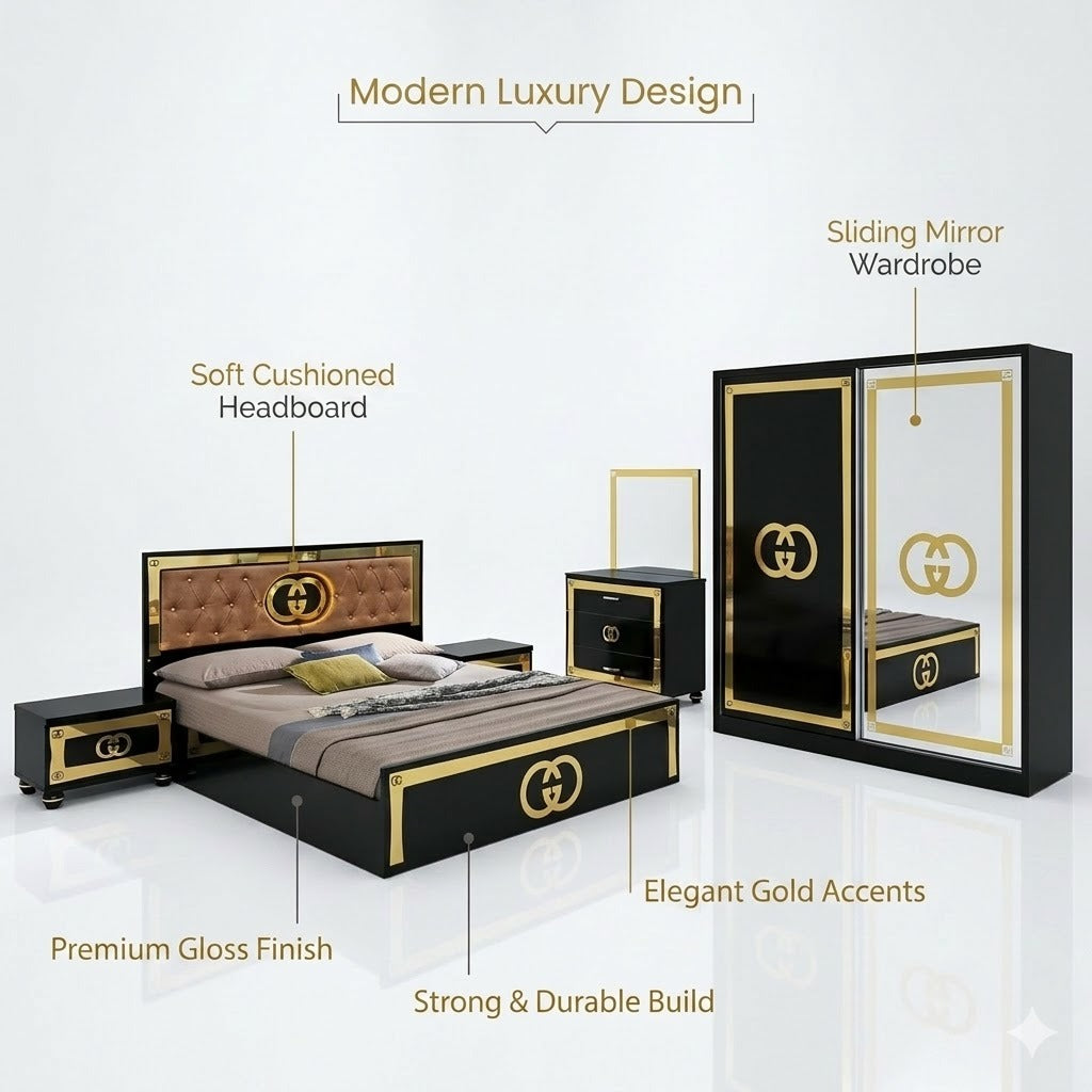 The Royale 5-Piece LV/Gucci Bedroom Suite: Premium Bedroom Furniture Collection